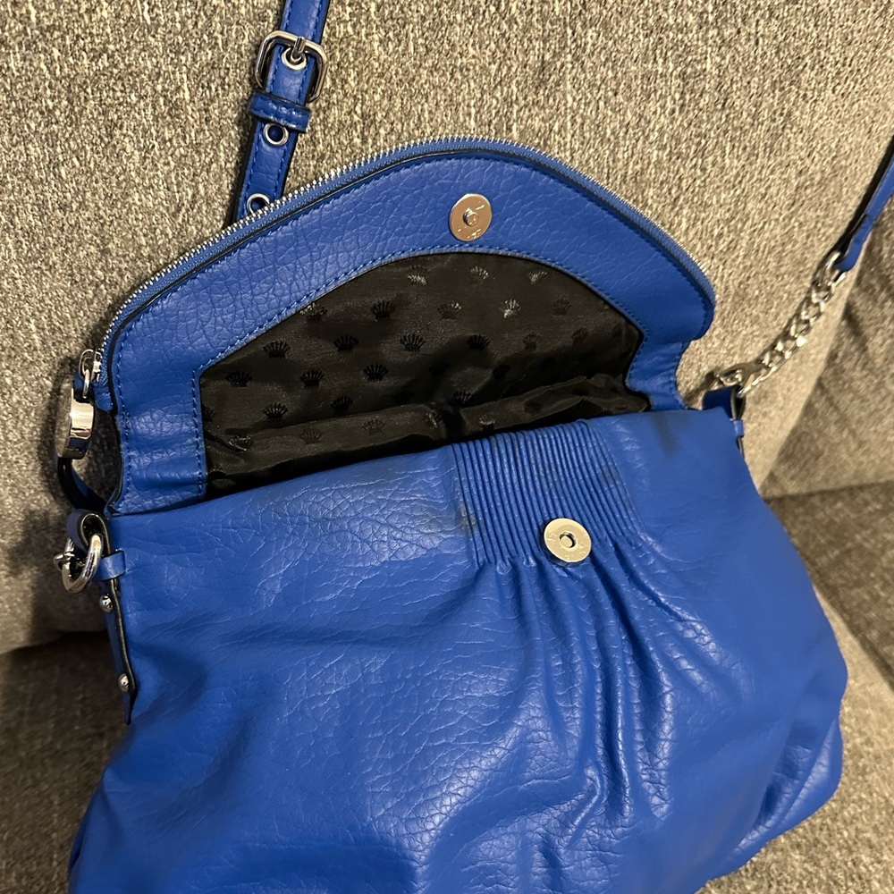Juicy Couture Cobalt Blue Crossbody - Fold Over Faux Leather Handbag - Picture 9 of 12